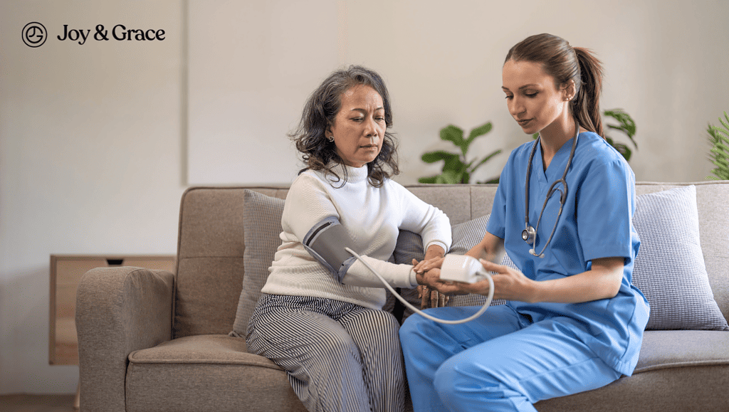 a nurse is helping a patient with a blood pressure gauge