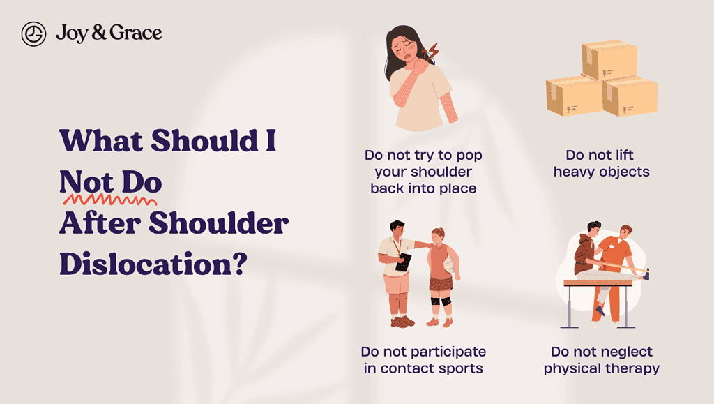 the info depicts what should you not do after shoulder dislocation