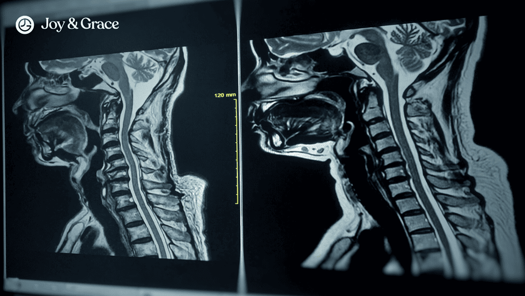 mri images show views of the arthritis in human neck