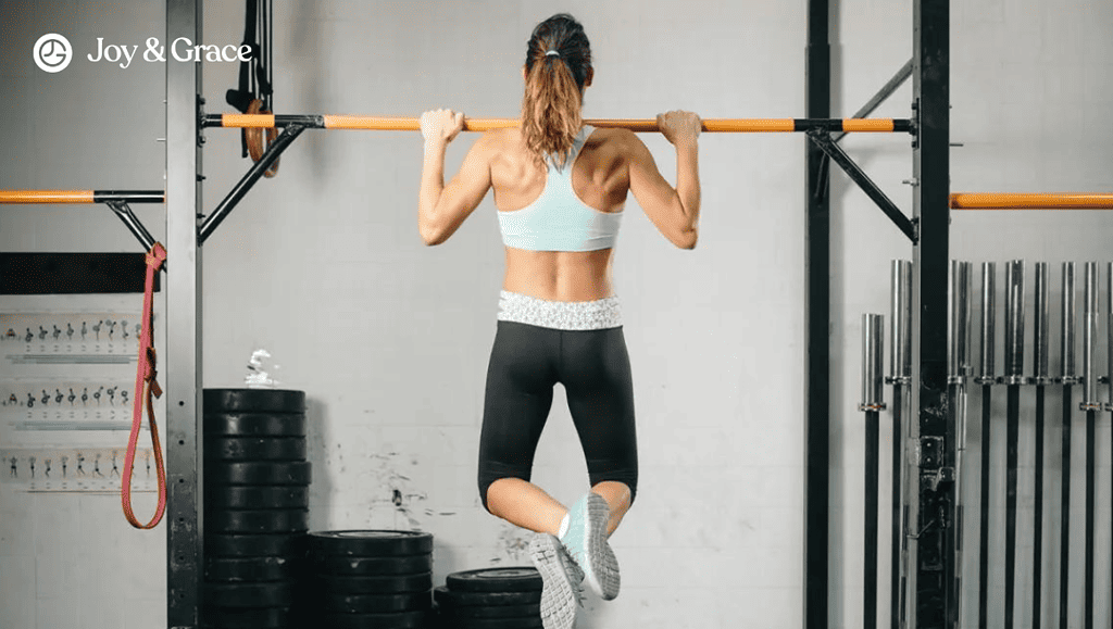 a woman is working out in the gym