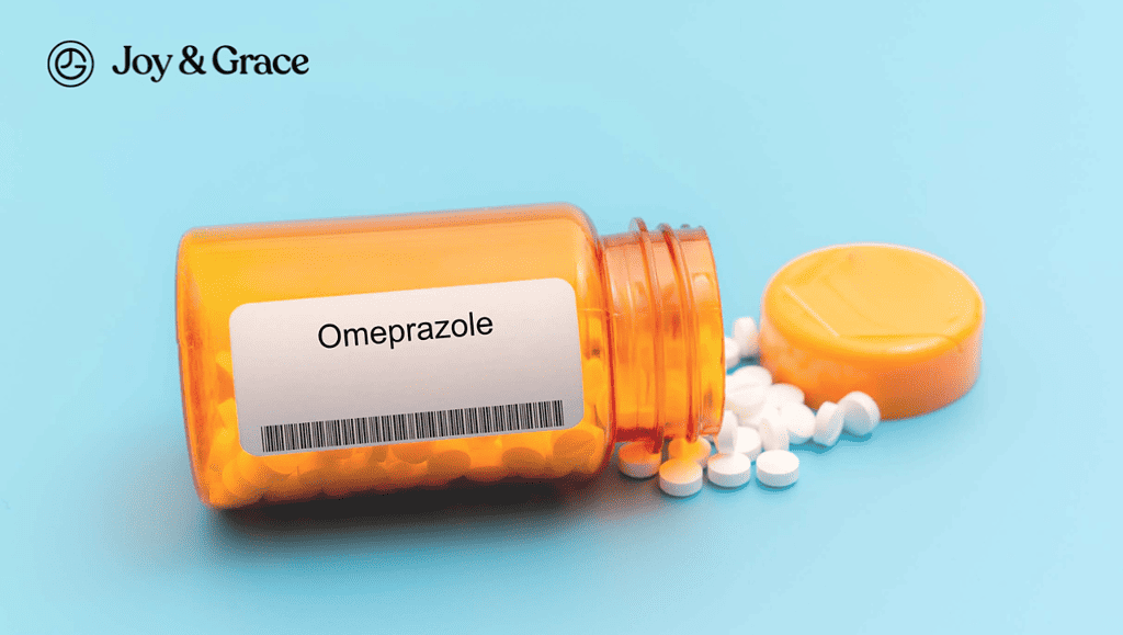 an open bottle of omeprazole pills