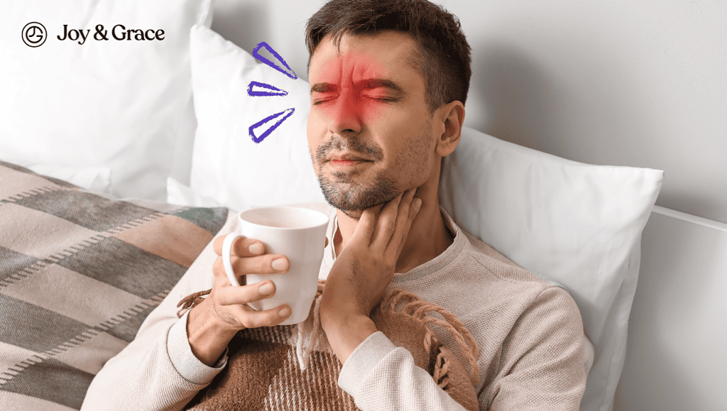 a man sitting in a bed experiencing sinus infection