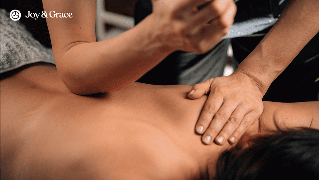 A woman experiencing shoulder pain seeks truth through massage therapy.