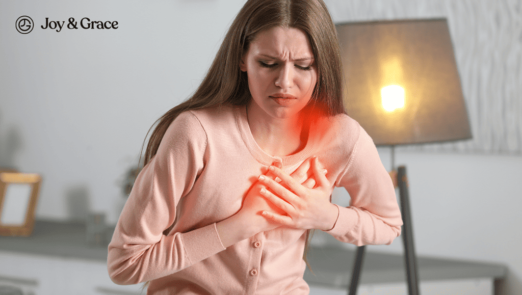 A woman experiences left chest pain.