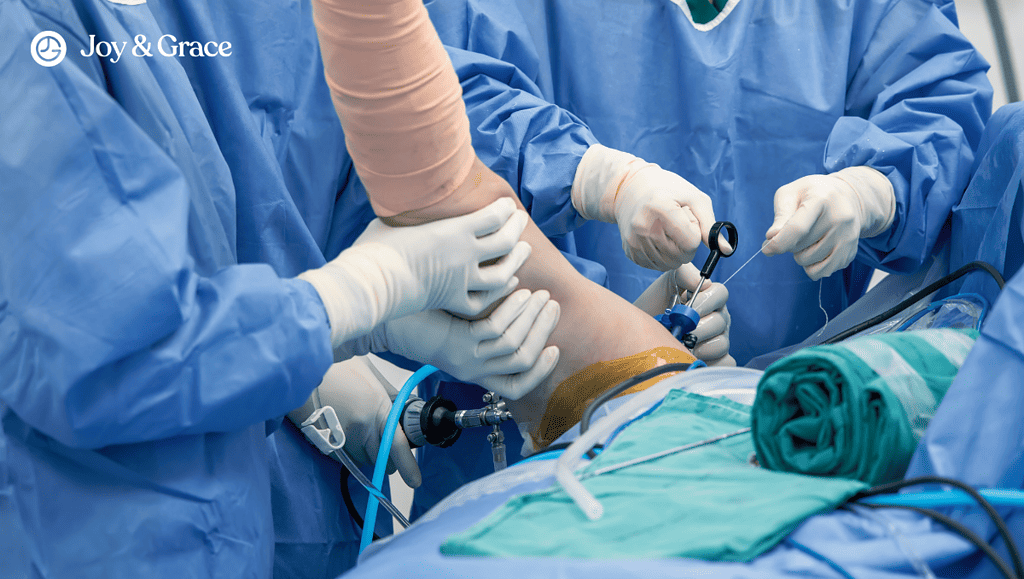 Surgeons performing a rotator cuff operation.