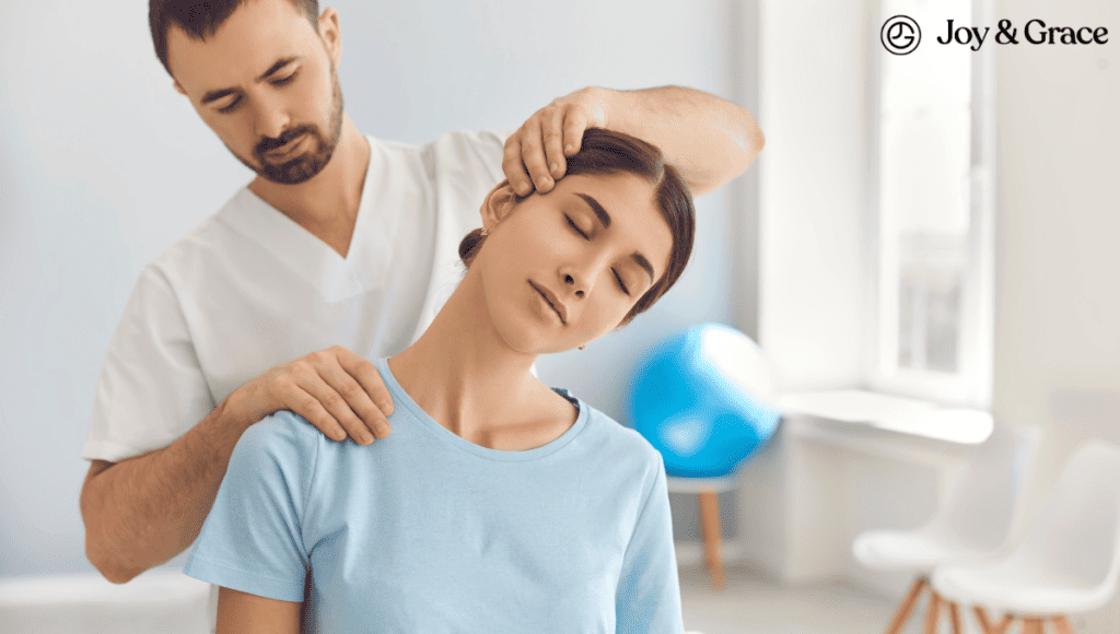 Keywords added: woman, neck massaged