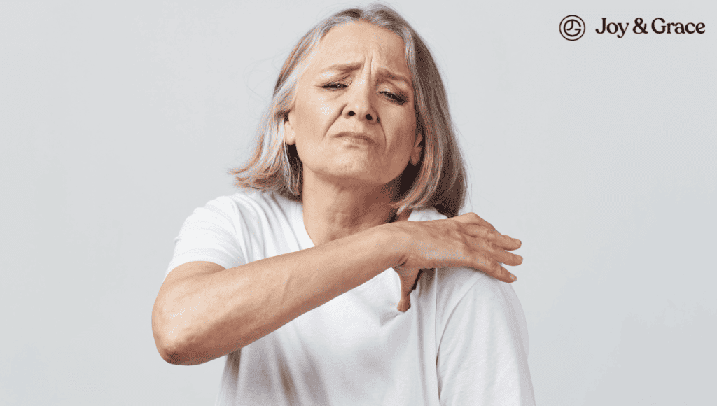 A woman experiencing chronic shoulder pain.