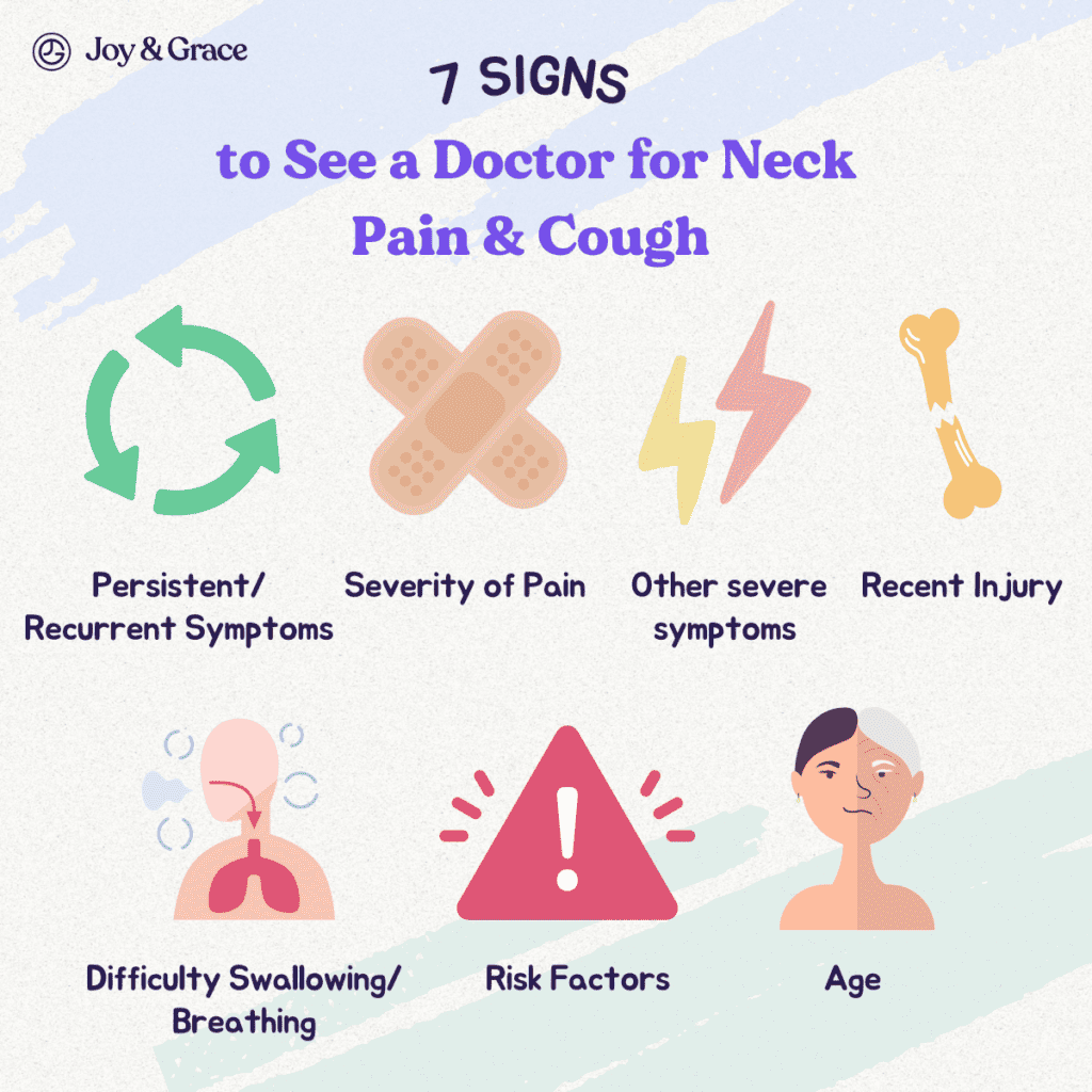 Recognize when to consult a healthcare professional for symptoms of neck pain and cough.