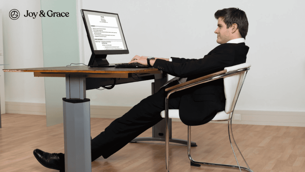 A man experiencing neck pain while using a computer seeks solutions.