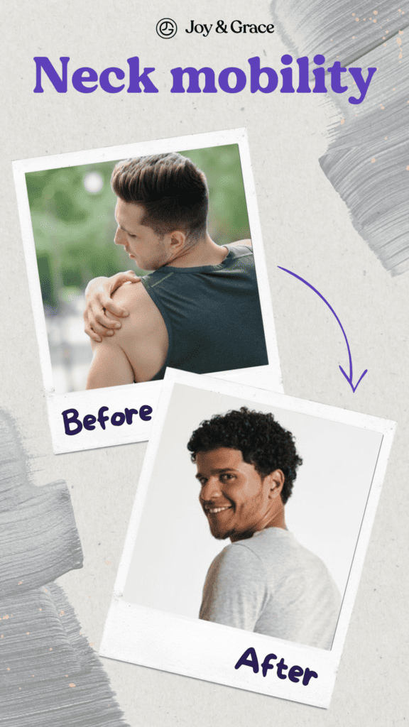 A photo of a man showing neck mobility before and after doing resistance band exercises.